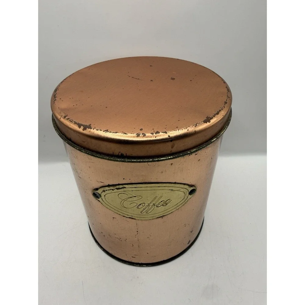 Copper Metal Cylinder Coffee Tea Sugar Flour Canister Set, With Lids, 4Piece MCM